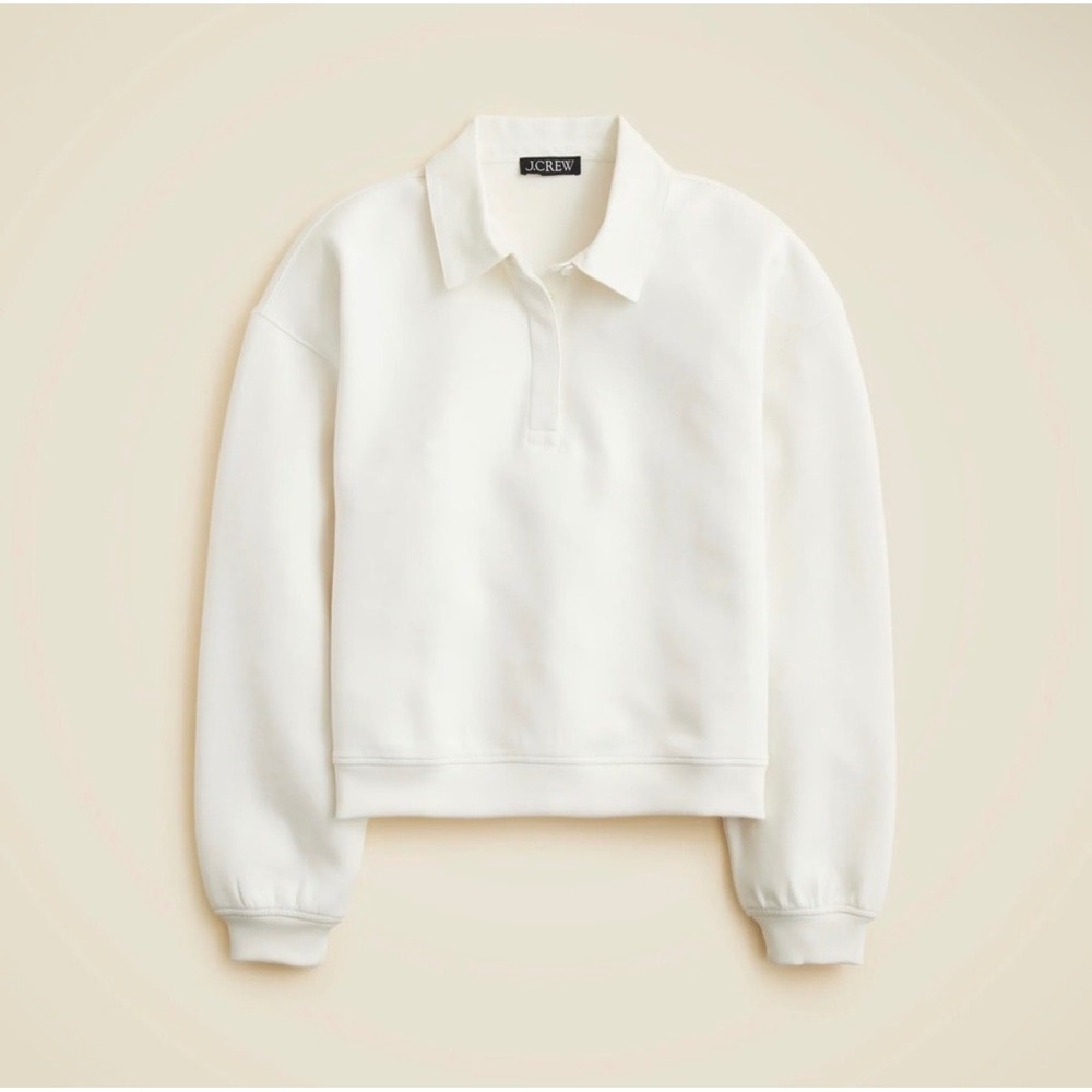 J.Crew Scuba Knit Rugby Sweatshirt Cream Collared Pullover XXS
